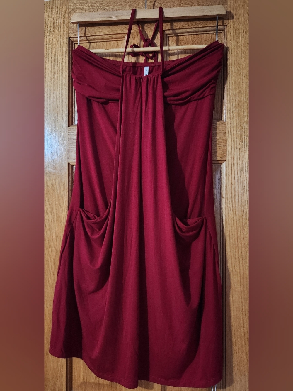 Halara Halter Tie Back Resort Mini Dress Women's Red Sz M(8/10) Pockets Stretchy